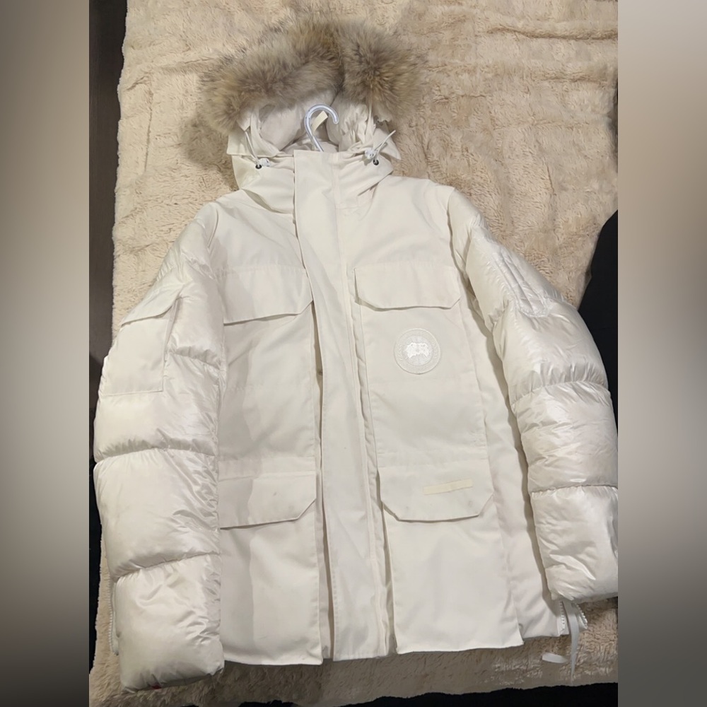White on white Canada goose expedition Parka